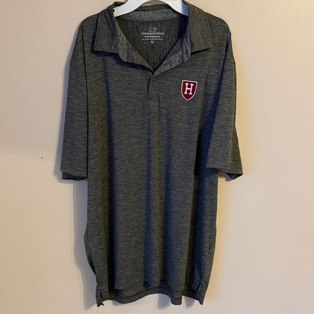 Vineyard Vines Performance Harvard Striped‎ Short Sleeve Polo Grey Men's Size XL